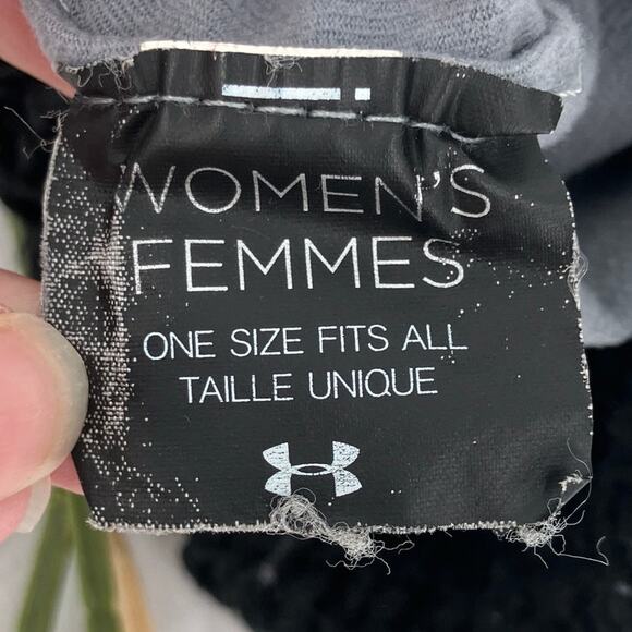 Under Armour Black Gray Metal Logo Knit Lined Pull On Stretch Winter Beanie Hat - Picture 6 of 8